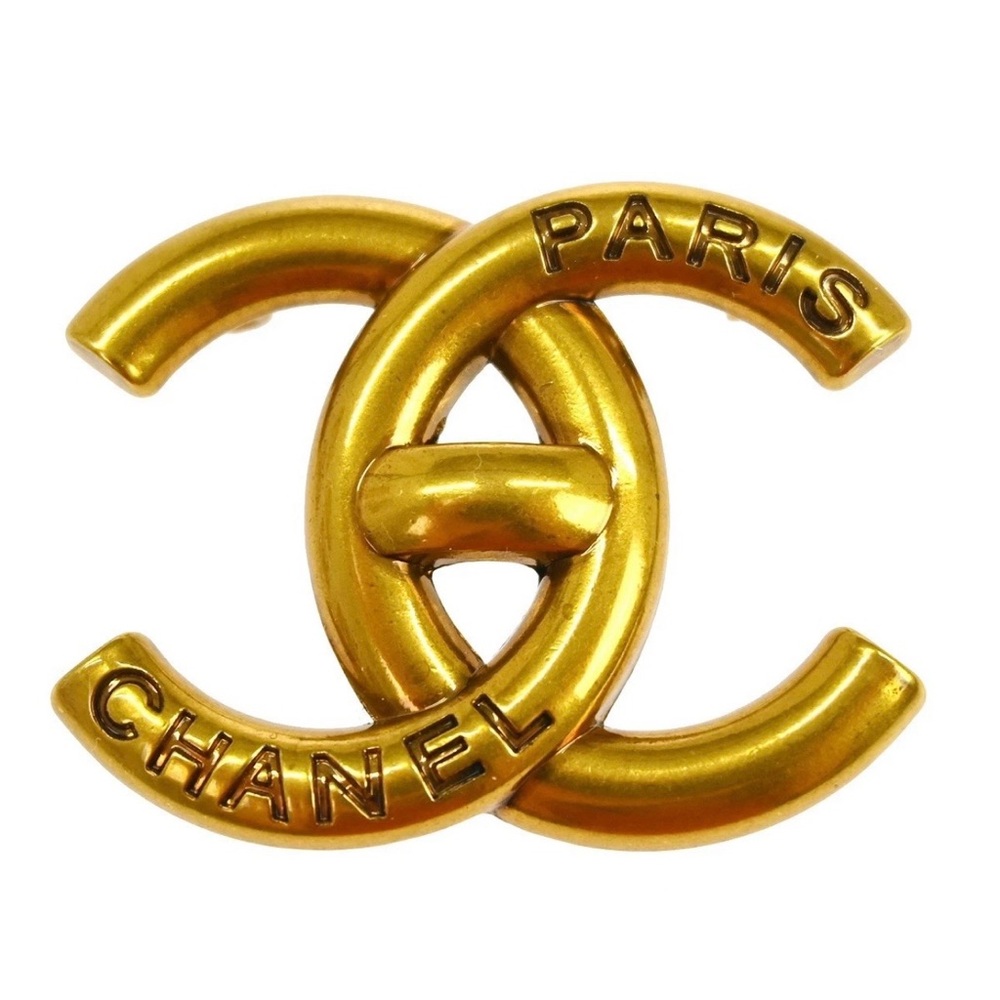 Authentic CHANEL gold plated B21 CC brooch pin